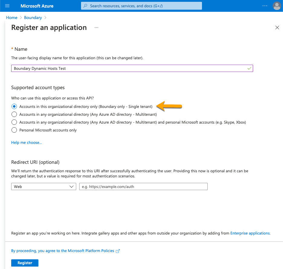 Azure Create Application